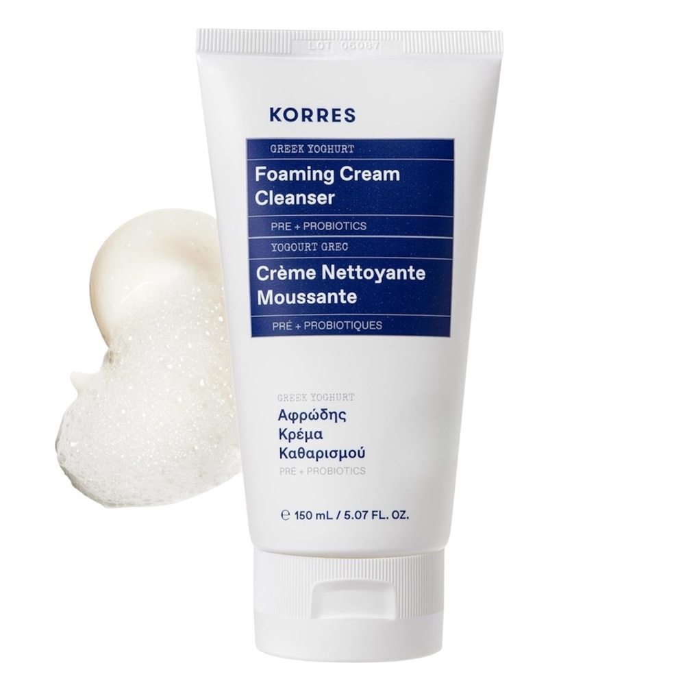 Korres Greek Yoghurt Foaming Cream Cleanser - 150 mL White and Blue